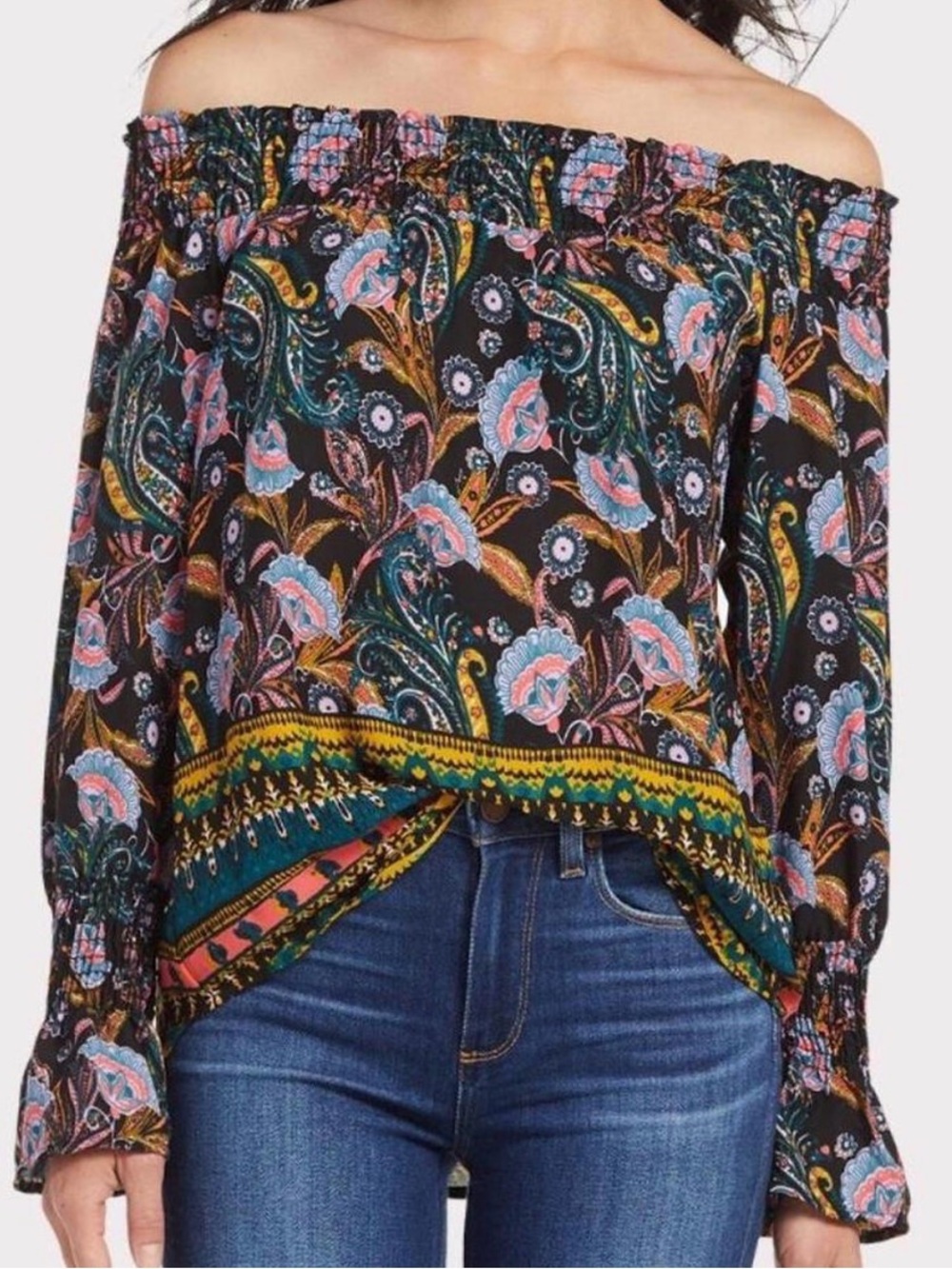 NWT Evereve Allison Joy Flowy Paisley Off Shoulder Top Size XS